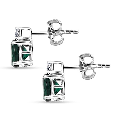 AAA Luxuriant Lab Grown Emerald and G-H SI Lab Grown Diamond 2.01 ctw Earrings in 10K White Gold