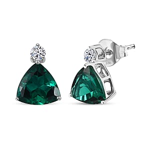 AAA Luxuriant Lab Grown Emerald and G-H SI Lab Grown Diamond 2.30 ctw Earrings in 10K White Gold