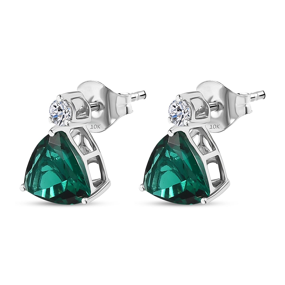 AAA Luxuriant Lab Grown Emerald and G-H SI Lab Grown Diamond 2.30 ctw Earrings in 10K White Gold image number 3
