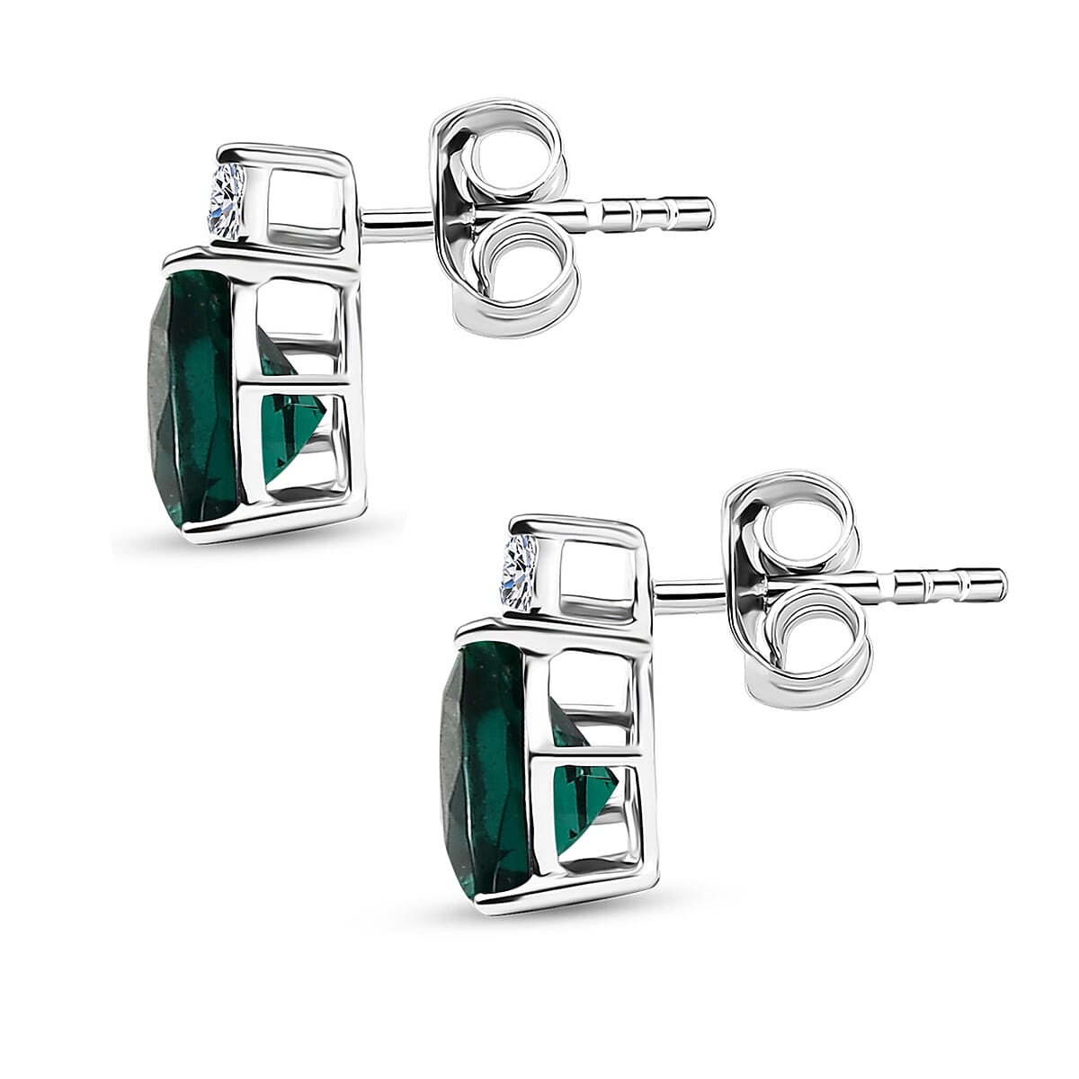 AAA Luxuriant Lab Grown Emerald and G-H SI Lab Grown Diamond 2.30 ctw Earrings in 10K White Gold image number 4