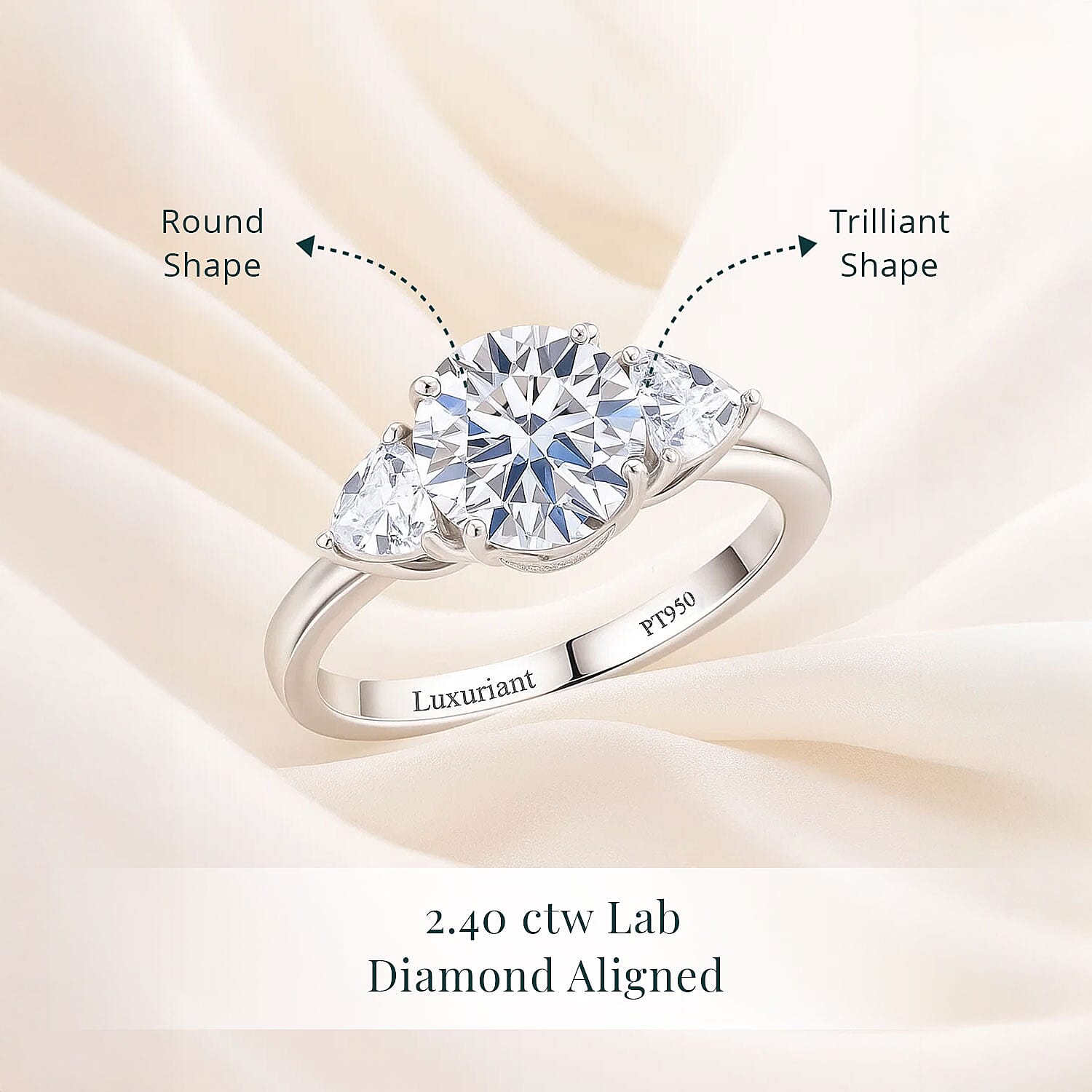 IGI Certified Luxuriant Lab Grown Diamond E-F VS 2.40 ctw Trinity Hidden Halo Ring in 950 Platinum (Size 10.0)