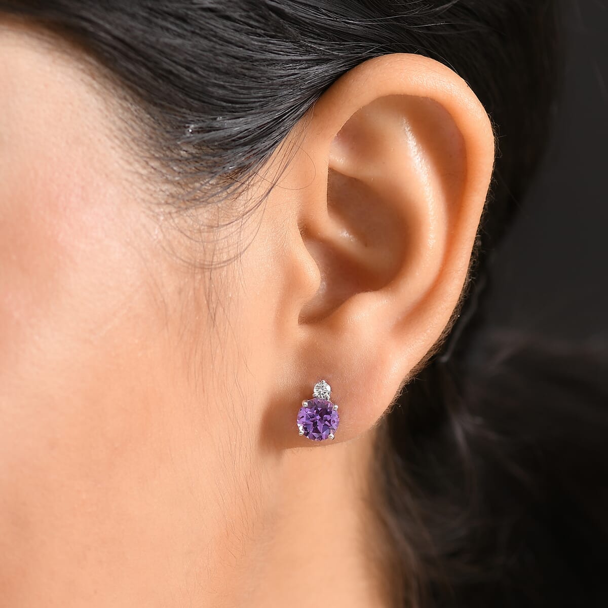 Certified & Appraised AAA Luxuriant Lab Grown Purple Sapphire and G-H SI Lab Grown Diamond 3.02 ctw Earrings in 10K White Gold image number 1