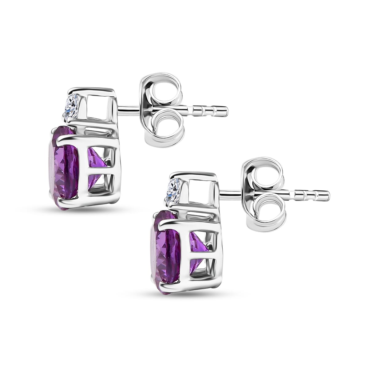 Certified & Appraised AAA Luxuriant Lab Grown Purple Sapphire and G-H SI Lab Grown Diamond 3.02 ctw Earrings in 10K White Gold image number 2