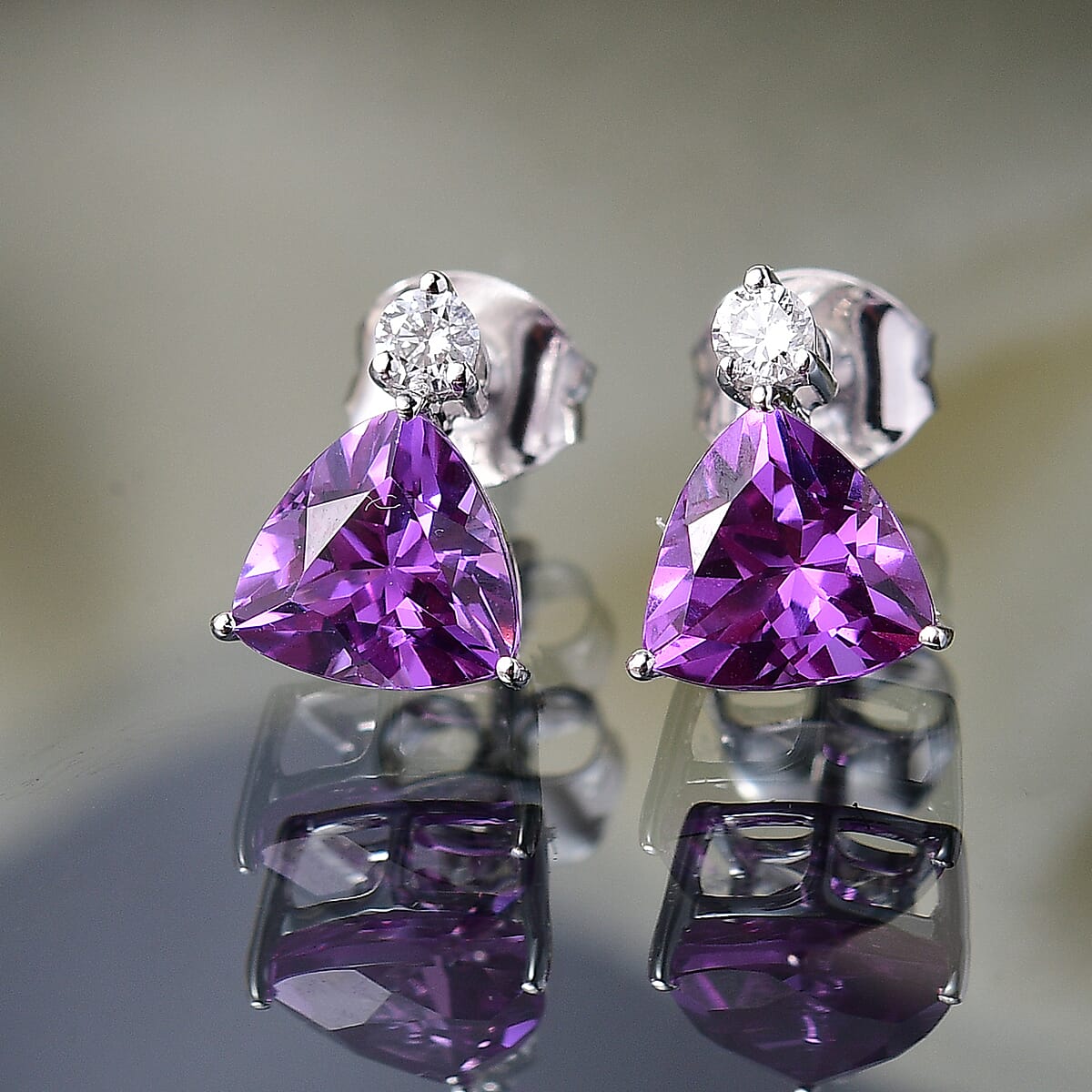 AAA Luxuriant Lab Grown Purple Sapphire and G-H SI Lab Grown Diamond 2.99 ctw Earrings in 10K White Gold  image number 1