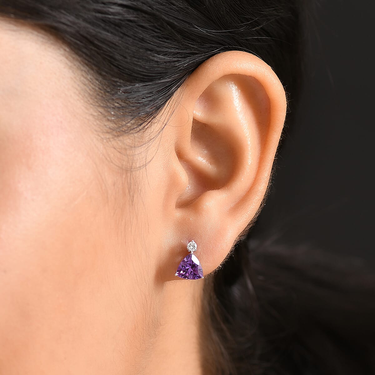 AAA Luxuriant Lab Grown Purple Sapphire and G-H SI Lab Grown Diamond 2.99 ctw Earrings in 10K White Gold  image number 2