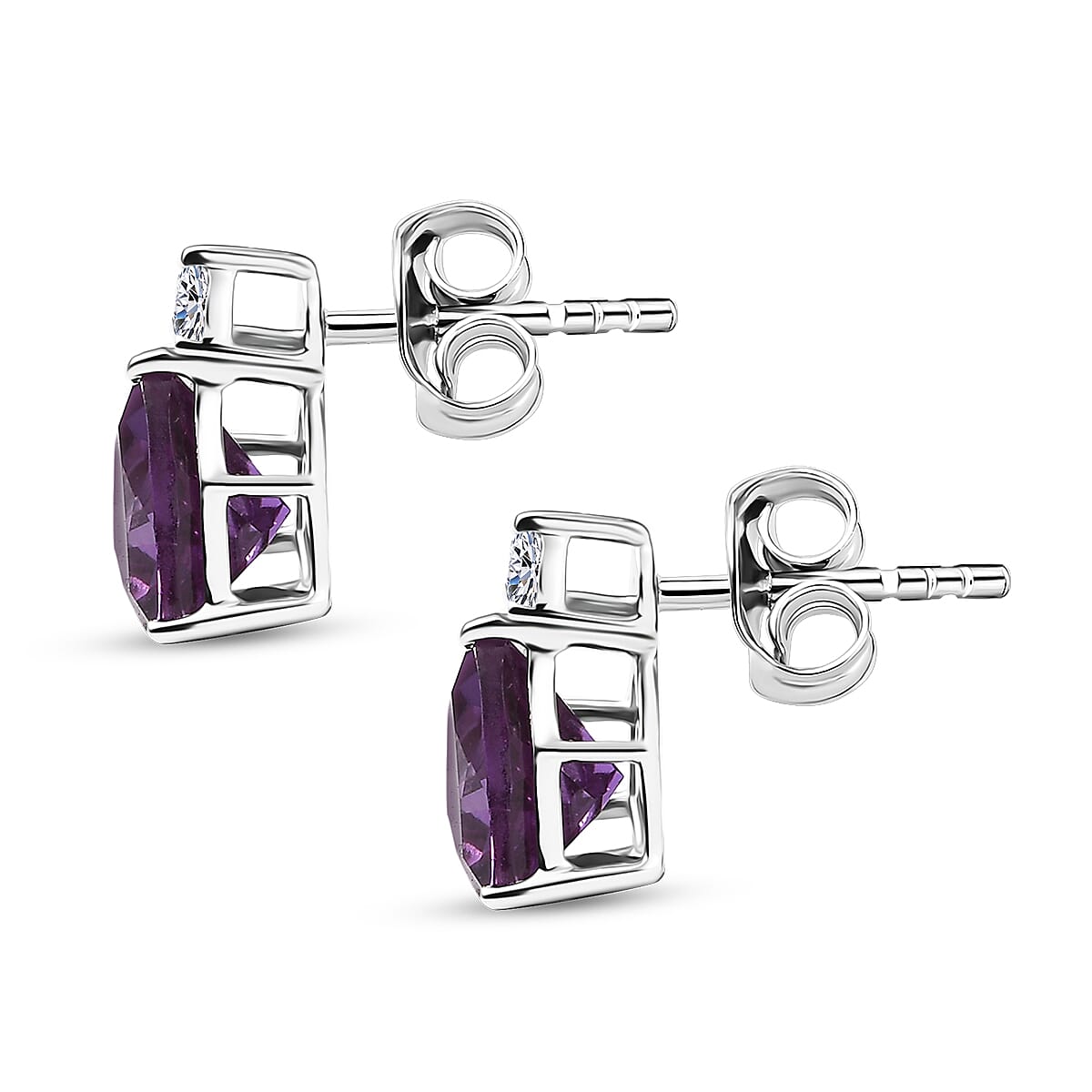 AAA Luxuriant Lab Grown Purple Sapphire and G-H SI Lab Grown Diamond 2.99 ctw Earrings in 10K White Gold  image number 3