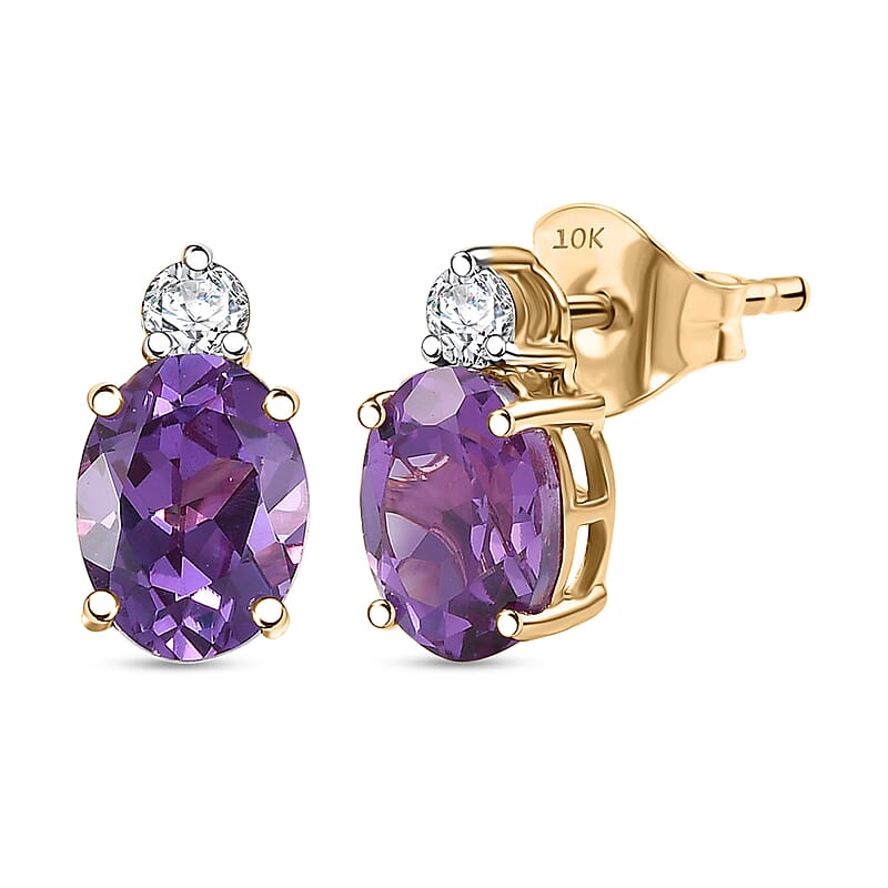 Certified & Appraised 10K Yellow Gold AAA Luxuriant Lab Grown Color Change Sapphire, Lab Grown Diamond (G-H, SI) Earrings 2.95 ctw