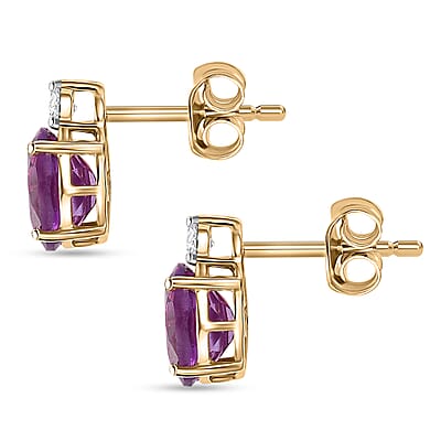 Certified & Appraised 10K Yellow Gold AAA Luxuriant Lab Grown Color Change Sapphire, Lab Grown Diamond (G-H, SI) Earrings 2.95 ctw