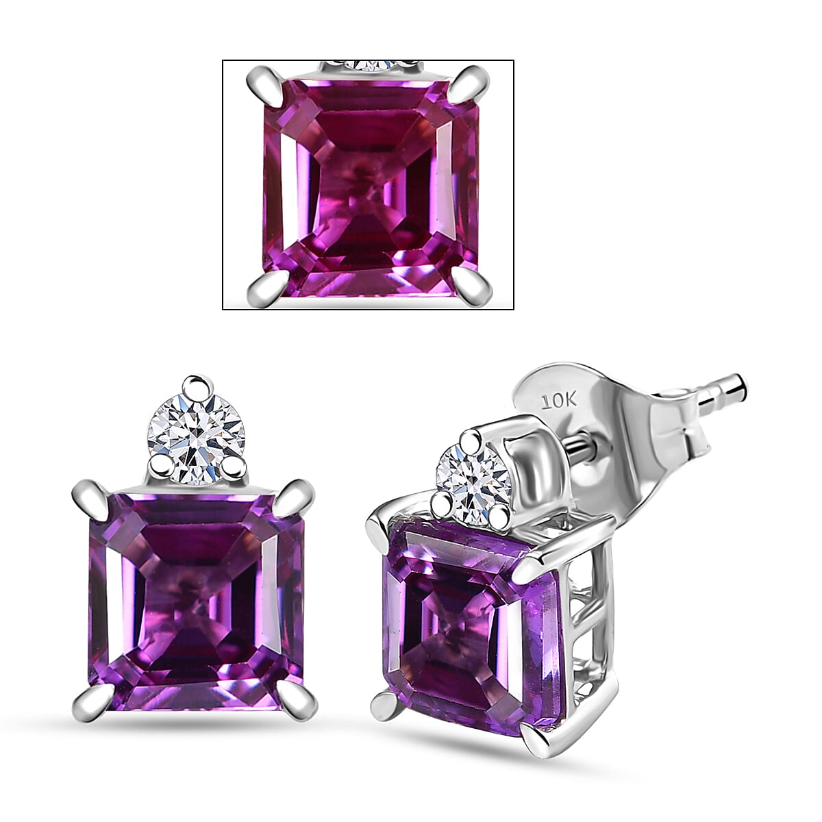 AAA Luxuriant Lab Grown Purple Sapphire and G-H SI Lab Grown Diamond 3.02 ctw Earrings in 10K White Gold image number 0
