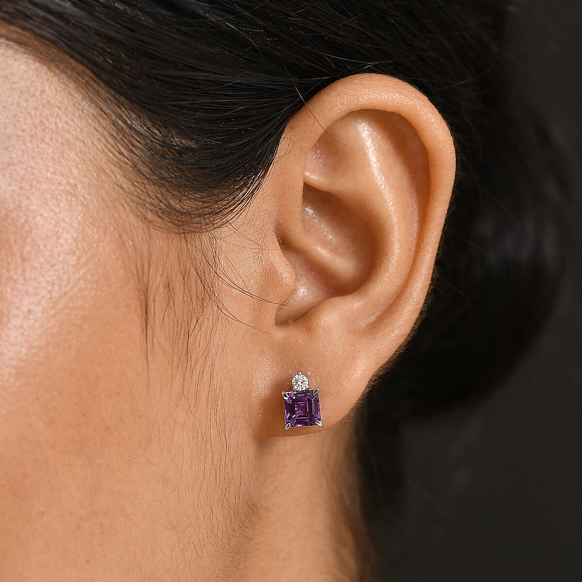 AAA Luxuriant Lab Grown Purple Sapphire and G-H SI Lab Grown Diamond 3.02 ctw Earrings in 10K White Gold image number 2