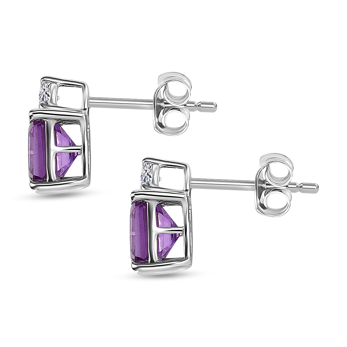 AAA Luxuriant Lab Grown Purple Sapphire and G-H SI Lab Grown Diamond 3.02 ctw Earrings in 10K White Gold image number 3