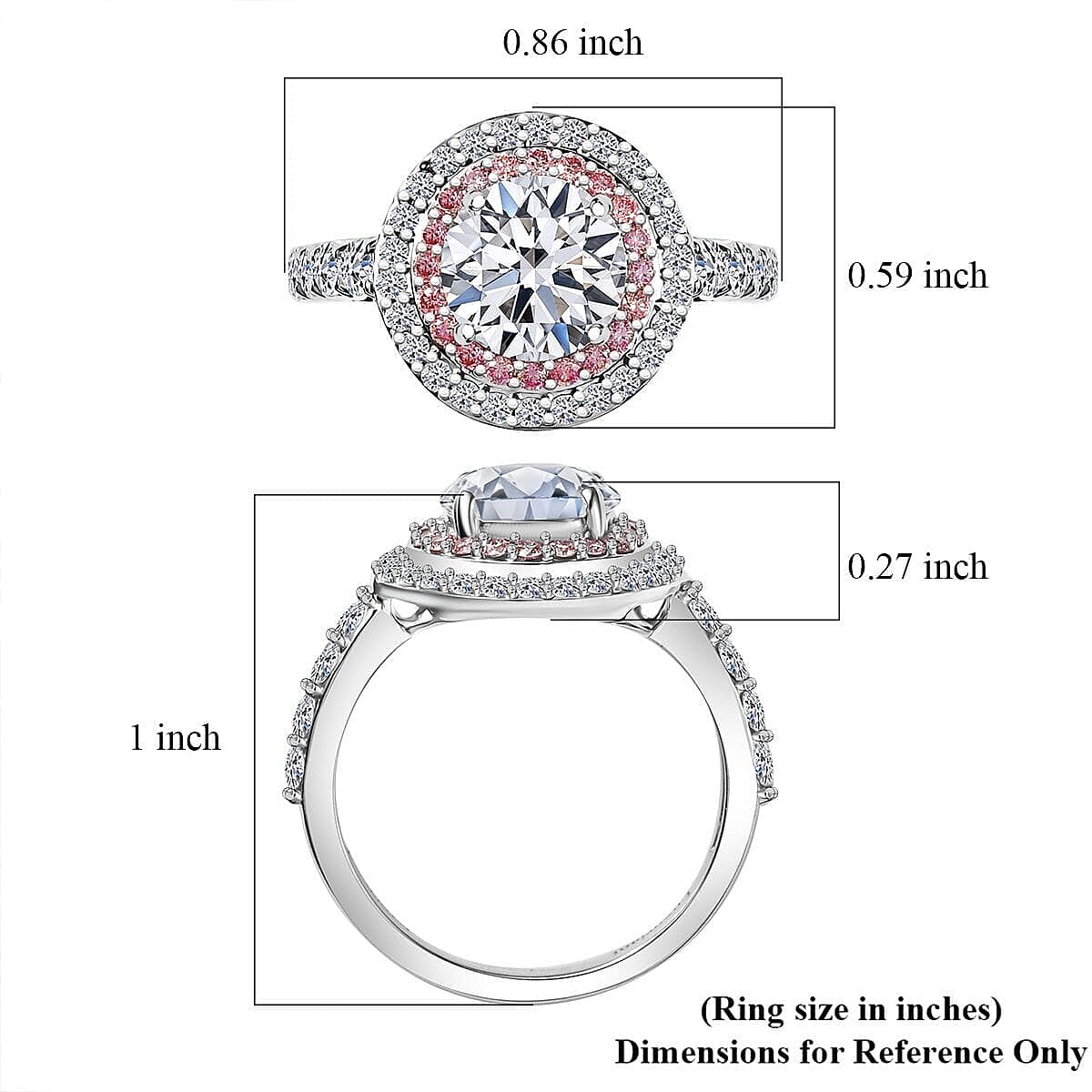 TLV IGI Certified 950 Platinum Luxuriant Lab Grown White and Pink Diamond (VS) Radiant Halo Ring (Size 5.0) (Del. In 12-15 Days) 3.00 ctw image number 4