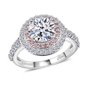 IGI Certified Luxuriant Lab Grown White and Pink Diamond VS 3.00 ctw Radiant Halo Ring in 950 Platinum (Size 7.0)