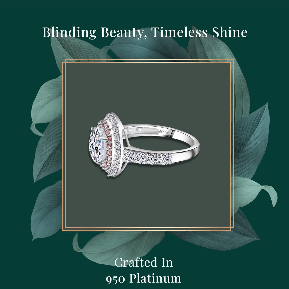 IGI Certified Luxuriant Lab Grown White and Pink Diamond VS 3.00 ctw Radiant Halo Ring in 950 Platinum (Size 7.0) image number 2