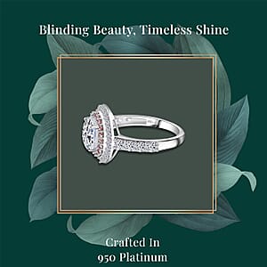 IGI Certified Luxuriant Lab Grown Diamond VS and Lab Grown Pink Diamond (IR) 3.00 ctw Radiant Halo Ring in 950 Platinum (Size 7.0)