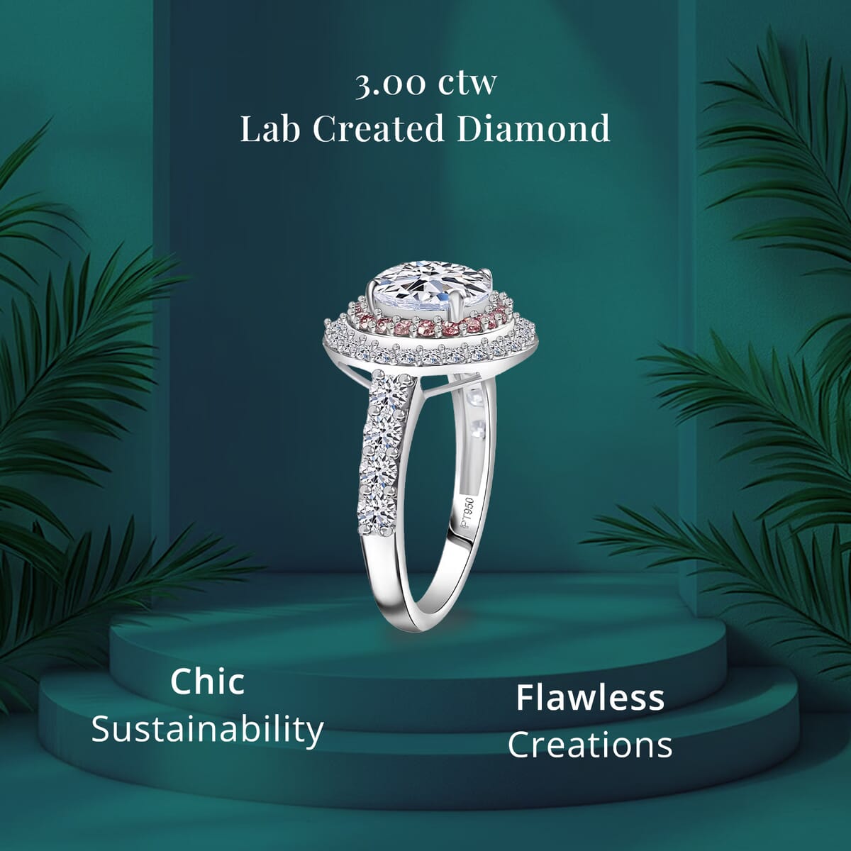 IGI Certified Luxuriant Lab Grown White and Pink Diamond VS 3.00 ctw Radiant Halo Ring in 950 Platinum (Size 7.0) image number 4