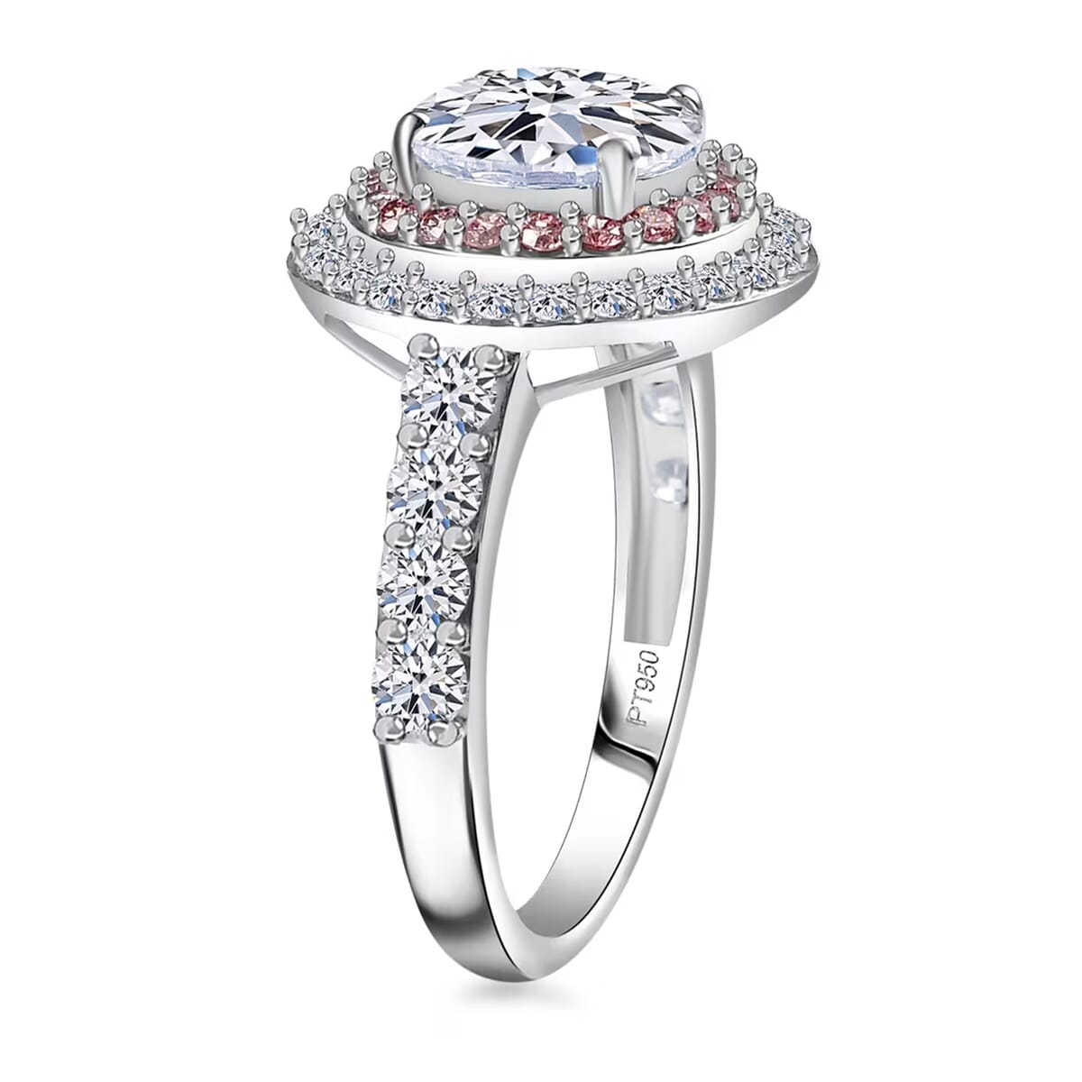 IGI Certified Luxuriant Lab Grown White and Pink Diamond VS 3.00 ctw Radiant Halo Ring in 950 Platinum (Size 7.0) image number 8