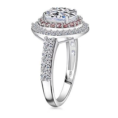 IGI Certified Luxuriant Lab Grown Diamond VS and Lab Grown Pink Diamond (IR) 3.00 ctw Radiant Halo Ring in 950 Platinum (Size 7.0)