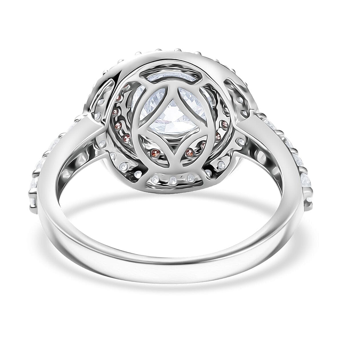 TLV IGI Certified 950 Platinum Luxuriant Lab Grown White and Pink Diamond (VS) Radiant Halo Ring (Size 7.5) (Del. In 12-15 Days) 3.00 ctw image number 3