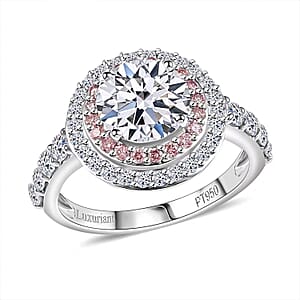 IGI Certified Luxuriant Lab Grown Diamond VS and Lab Grown Pink Diamond (IR) 3.00 ctw Radiant Halo Ring in 950 Platinum (Size 8.0)