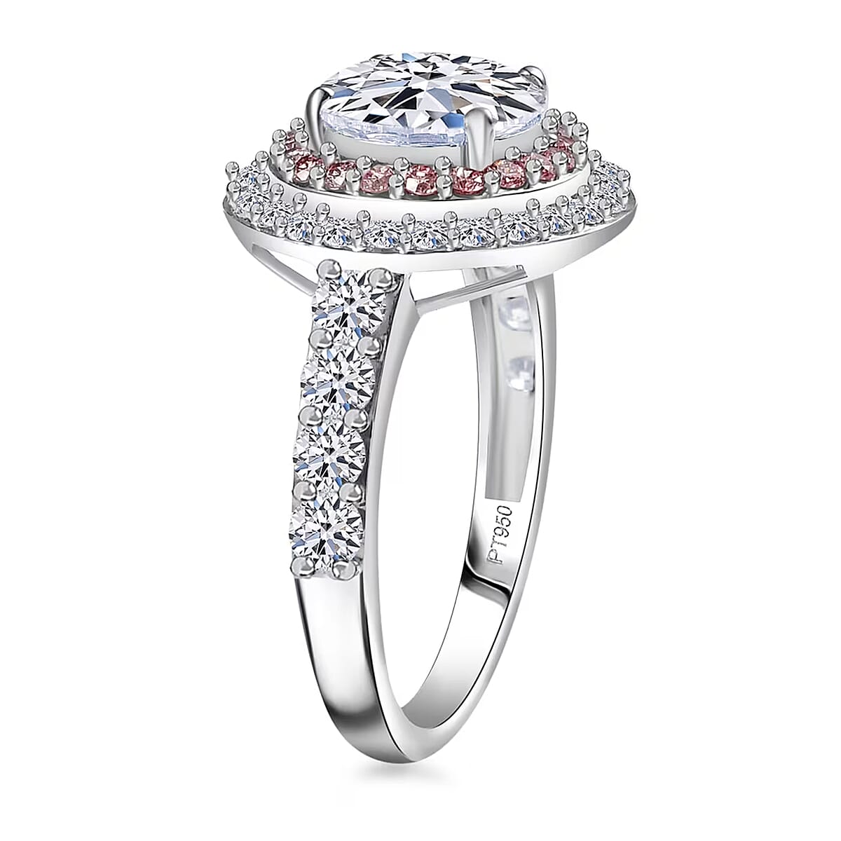 IGI Certified Luxuriant Lab Grown Diamond VS and Lab Grown Pink Diamond (IR) 3.00 ctw Radiant Halo Ring in 950 Platinum (Size 8.0) image number 8