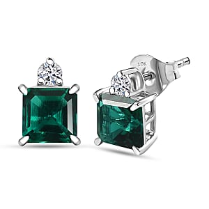 AAA Luxuriant Lab Grown Emerald and G-H SI Lab Grown Diamond 1.92 ctw Earrings in 10K White Gold