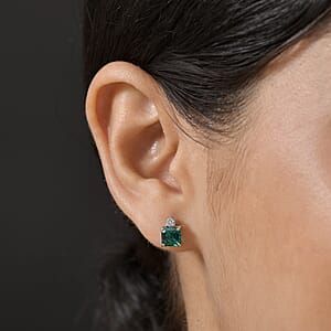 AAA Luxuriant Lab Grown Emerald and G-H SI Lab Grown Diamond 1.92 ctw Earrings in 10K White Gold