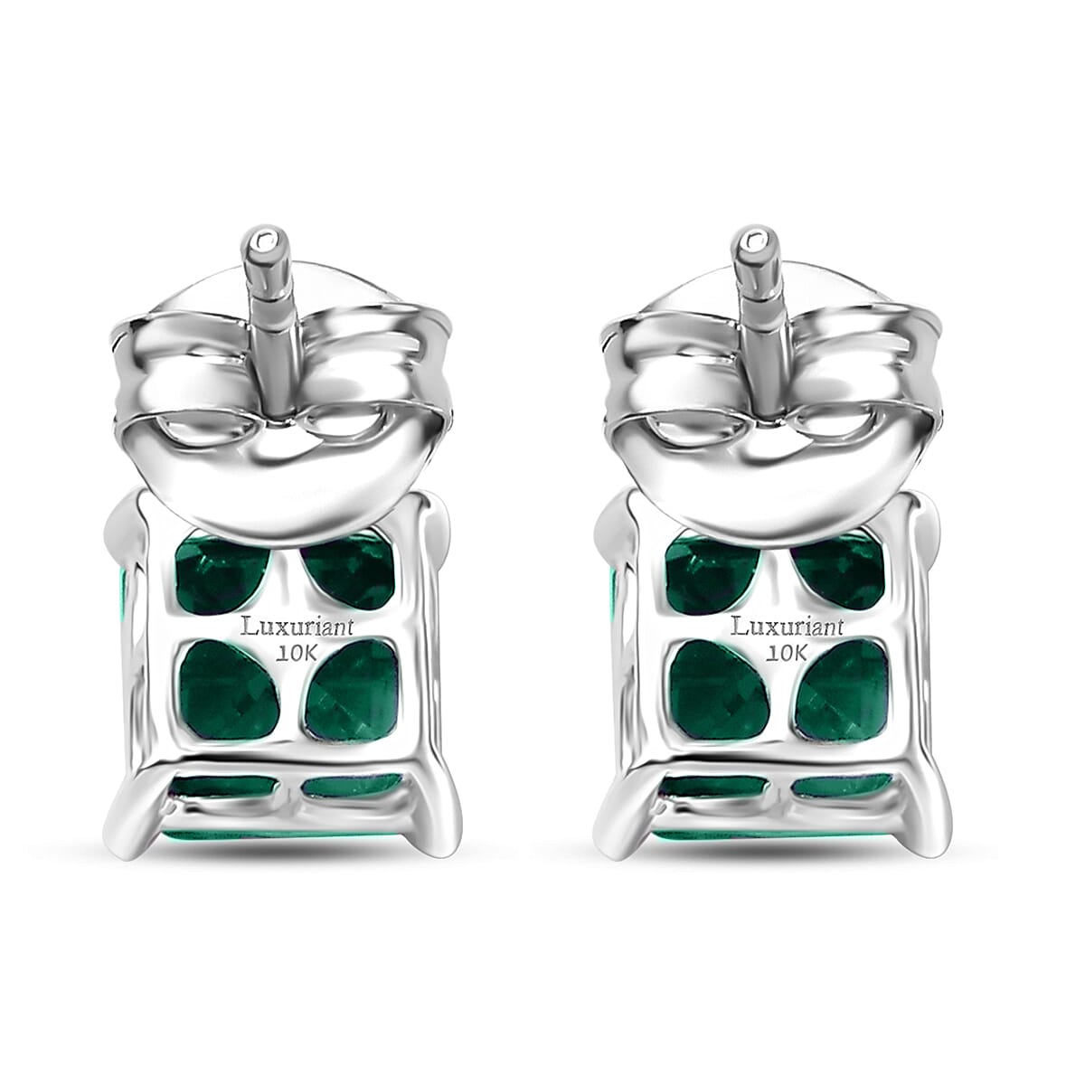 AAA Luxuriant Lab Grown Emerald and G-H SI Lab Grown Diamond 1.92 ctw Earrings in 10K White Gold image number 3