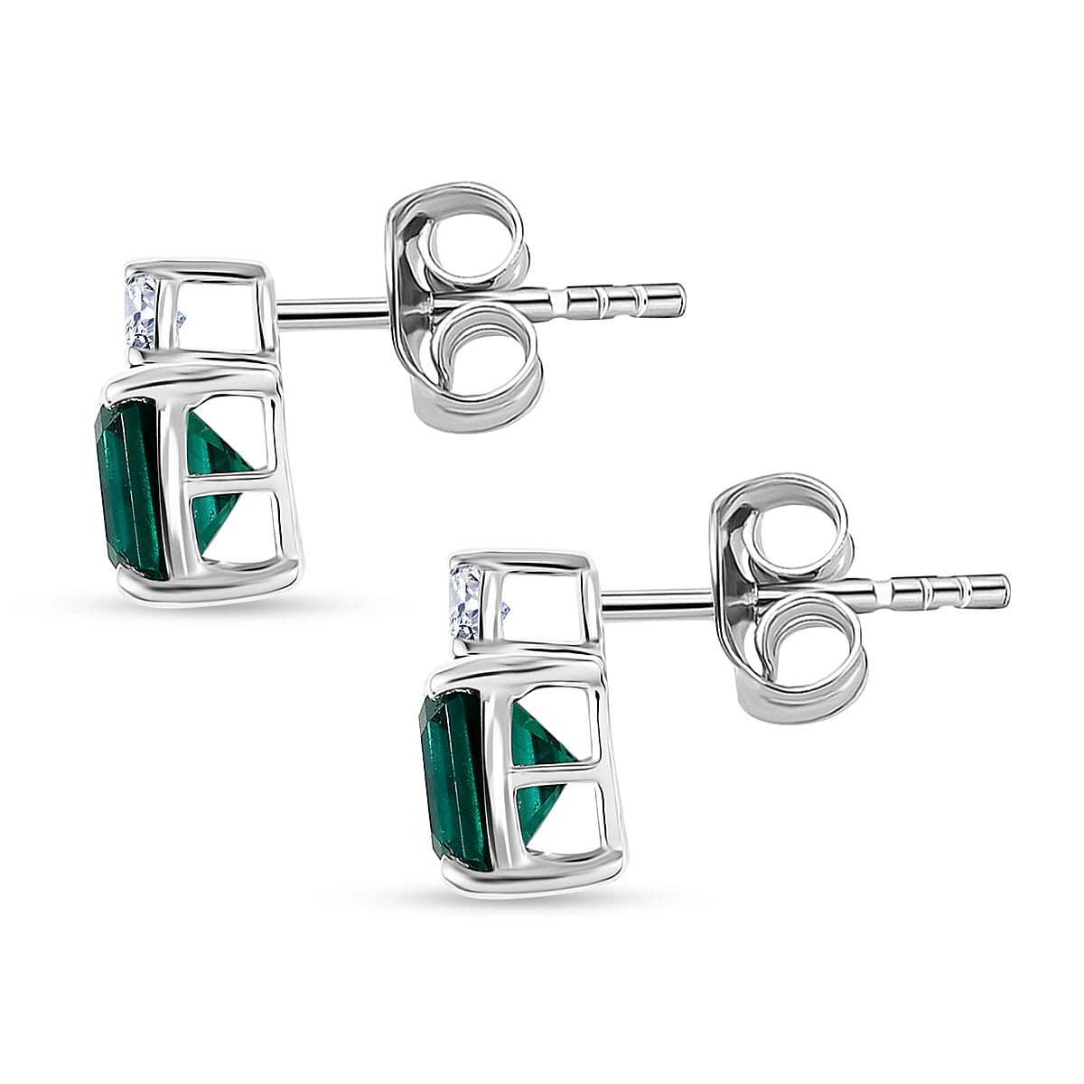 AAA Luxuriant Lab Grown Emerald and G-H SI Lab Grown Diamond 1.92 ctw Earrings in 10K White Gold image number 4