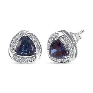 Certified & Appraised AAA Luxuriant Lab Grown Alexandrite and G-H SI Lab Grown Diamond 3.20 ctw Earrings in 10K White Gold