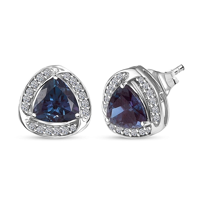 Certified & Appraised AAA Luxuriant Lab Grown Alexandrite and Lab Grown Diamond G-H SI 3.20 ctw Earrings in 10K White Gold