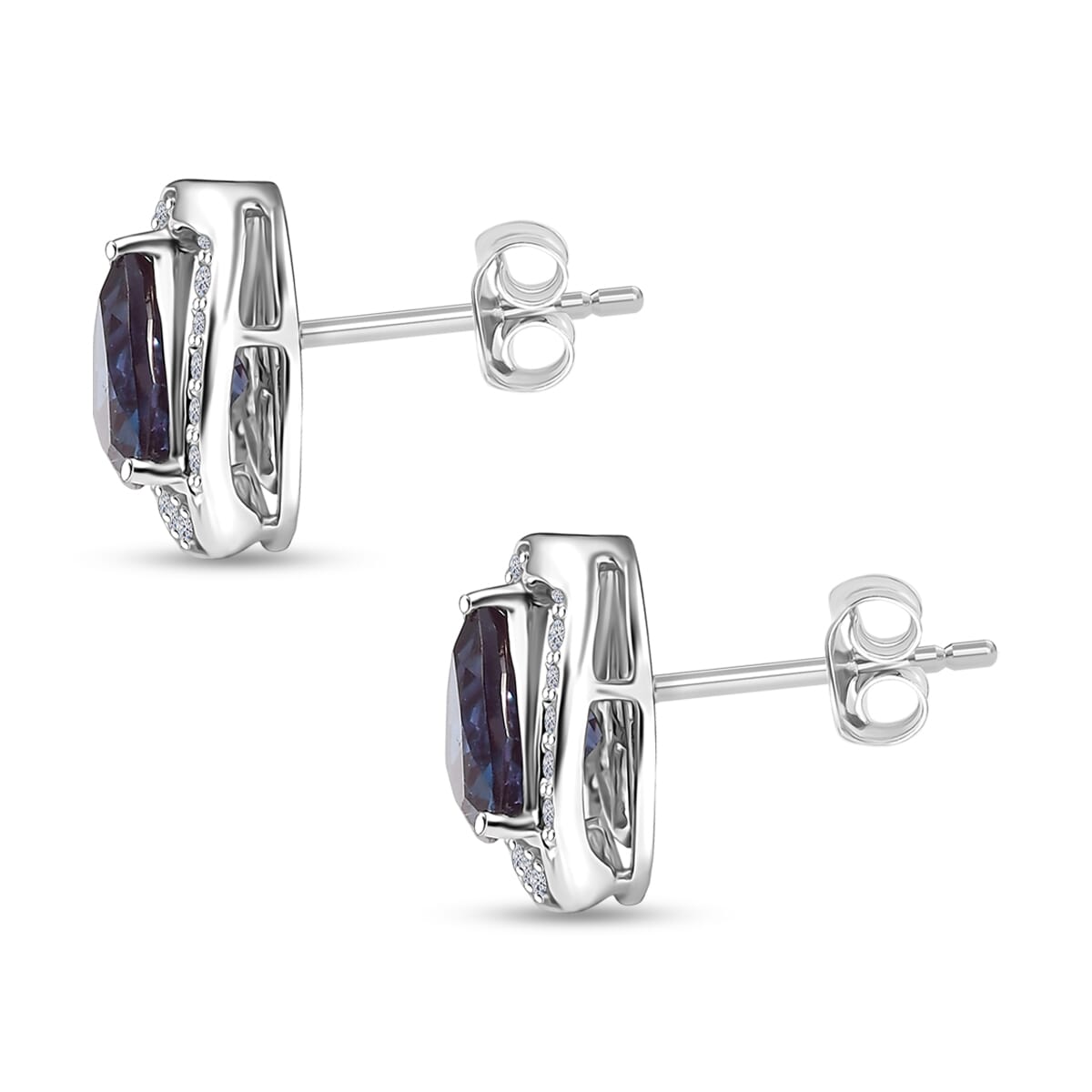 Certified & Appraised AAA Luxuriant Lab Grown Alexandrite and G-H SI Lab Grown Diamond 3.20 ctw Earrings in 10K White Gold image number 3