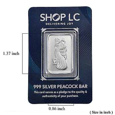  999 Fine Silver Beauty of Peacock Bar 10 Grams
