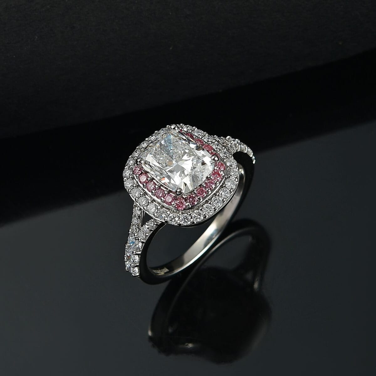 IGI Certified Luxuriant Lab Grown White and Pink Diamond VS 3.00 ctw Radiant Halo Ring in 950 Platinum (Size 10.0) (Del. In 12-15 Days) image number 1