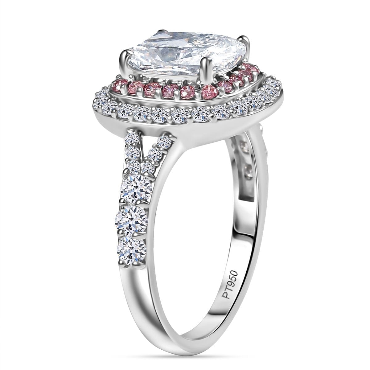 IGI Certified Luxuriant Lab Grown White and Pink Diamond VS 3.00 ctw Radiant Halo Ring in 950 Platinum (Size 10.0) (Del. In 12-15 Days) image number 3