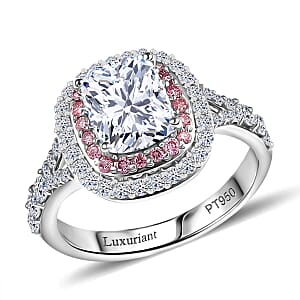 IGI Certified 950 Platinum Luxuriant Lab Grown White and Pink Diamond (VS) Radiant Halo Ring (Size 5.0) 3.00 ctw