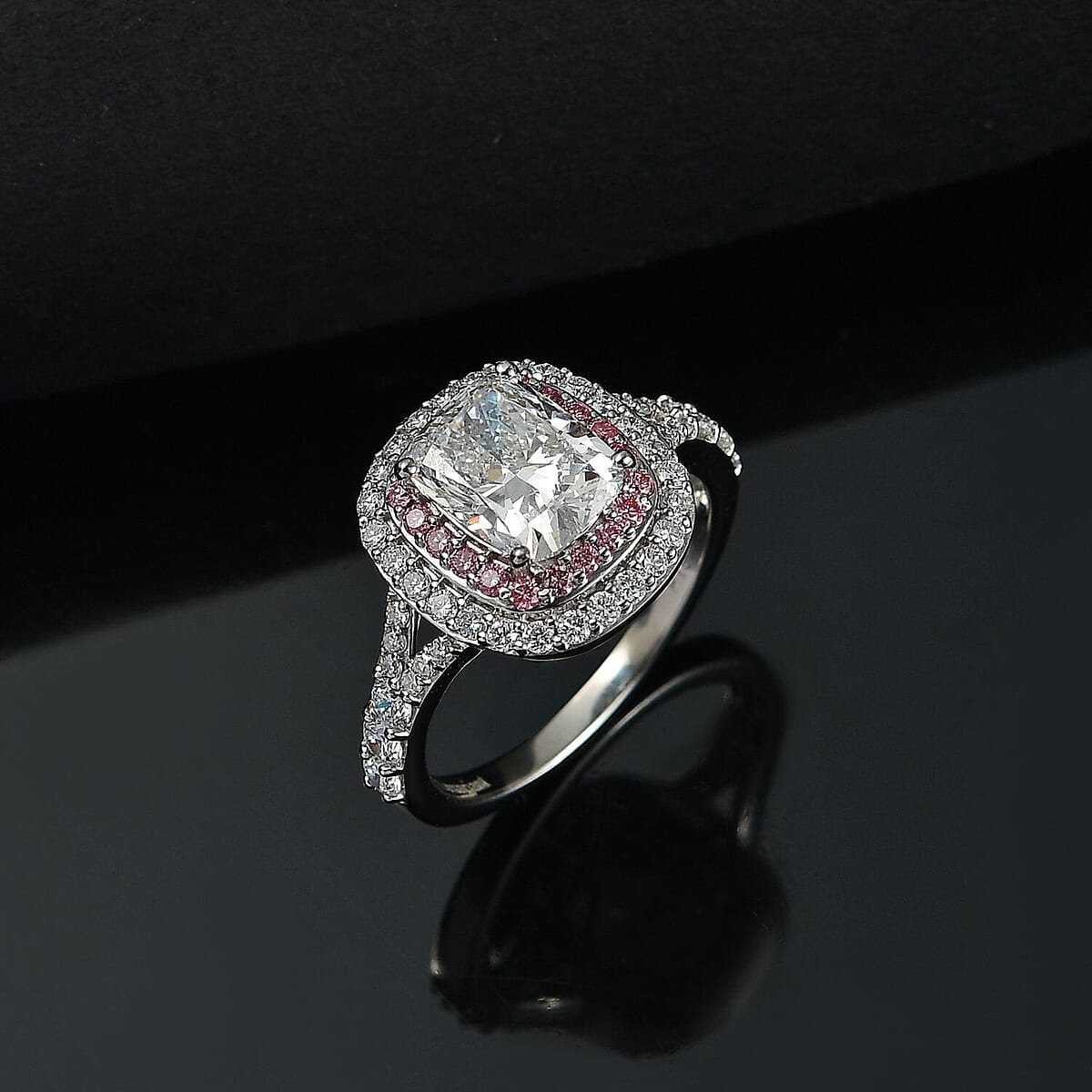 IGI Certified 950 Platinum Luxuriant Lab Grown White and Pink Diamond (VS) Radiant Halo Ring (Size 5.0) 3.00 ctw image number 1