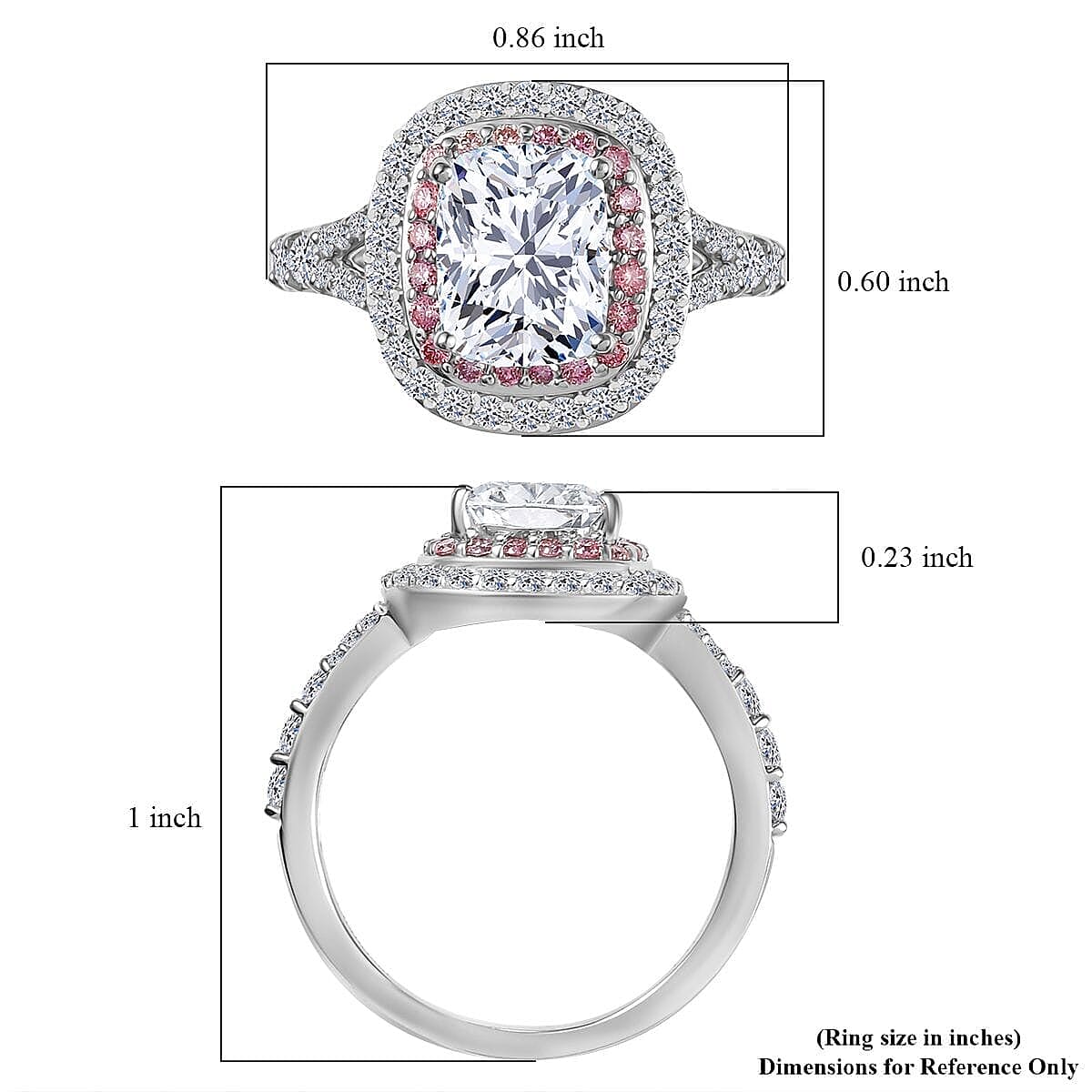 IGI Certified 950 Platinum Luxuriant Lab Grown White and Pink Diamond (VS) Radiant Halo Ring (Size 5.0) 3.00 ctw image number 5