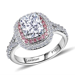 IGI Certified Luxuriant Lab Grown Diamond VS and Lab Grown Pink Diamond (IR) 3.00 ctw Radiant Halo Ring in 950 Platinum (Size 7.0)
