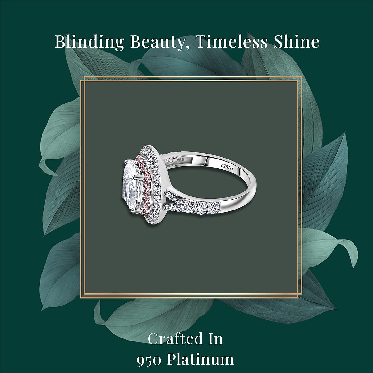 IGI Certified Luxuriant Lab Grown Diamond VS and Lab Grown Pink Diamond (IR) 3.00 ctw Radiant Halo Ring in 950 Platinum (Size 7.0) image number 2