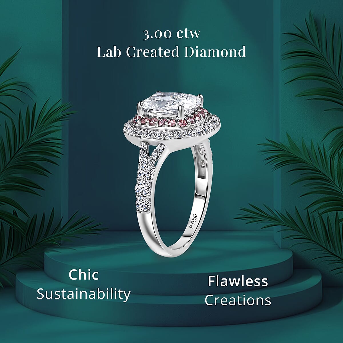 IGI Certified Luxuriant Lab Grown Diamond VS and Lab Grown Pink Diamond (IR) 3.00 ctw Radiant Halo Ring in 950 Platinum (Size 7.0) image number 4