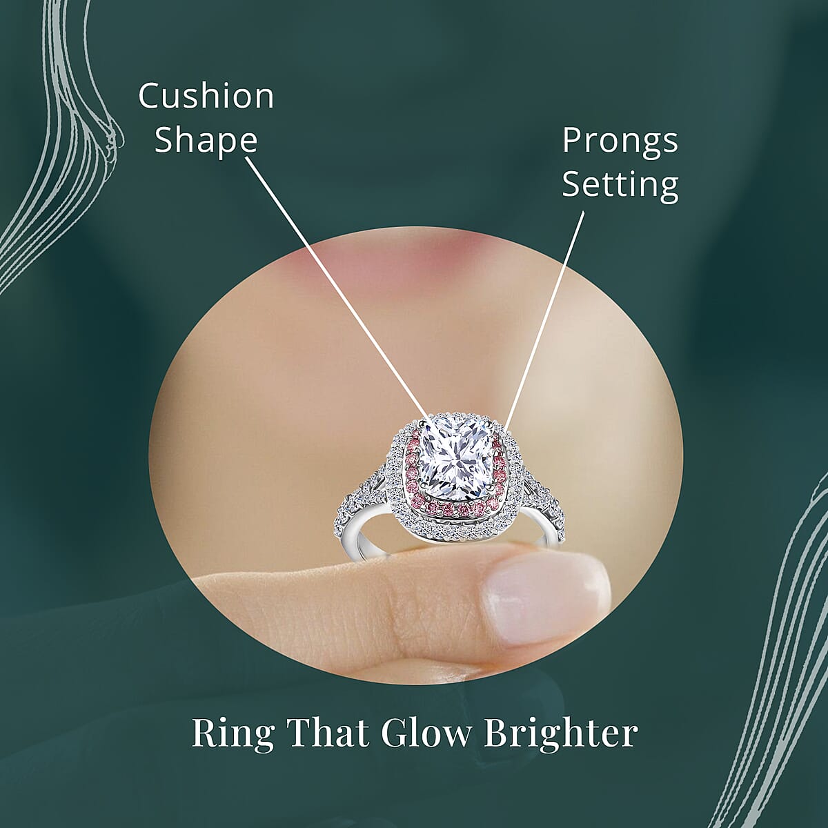 IGI Certified Luxuriant Lab Grown Diamond VS and Lab Grown Pink Diamond (IR) 3.00 ctw Radiant Halo Ring in 950 Platinum (Size 7.0) image number 5