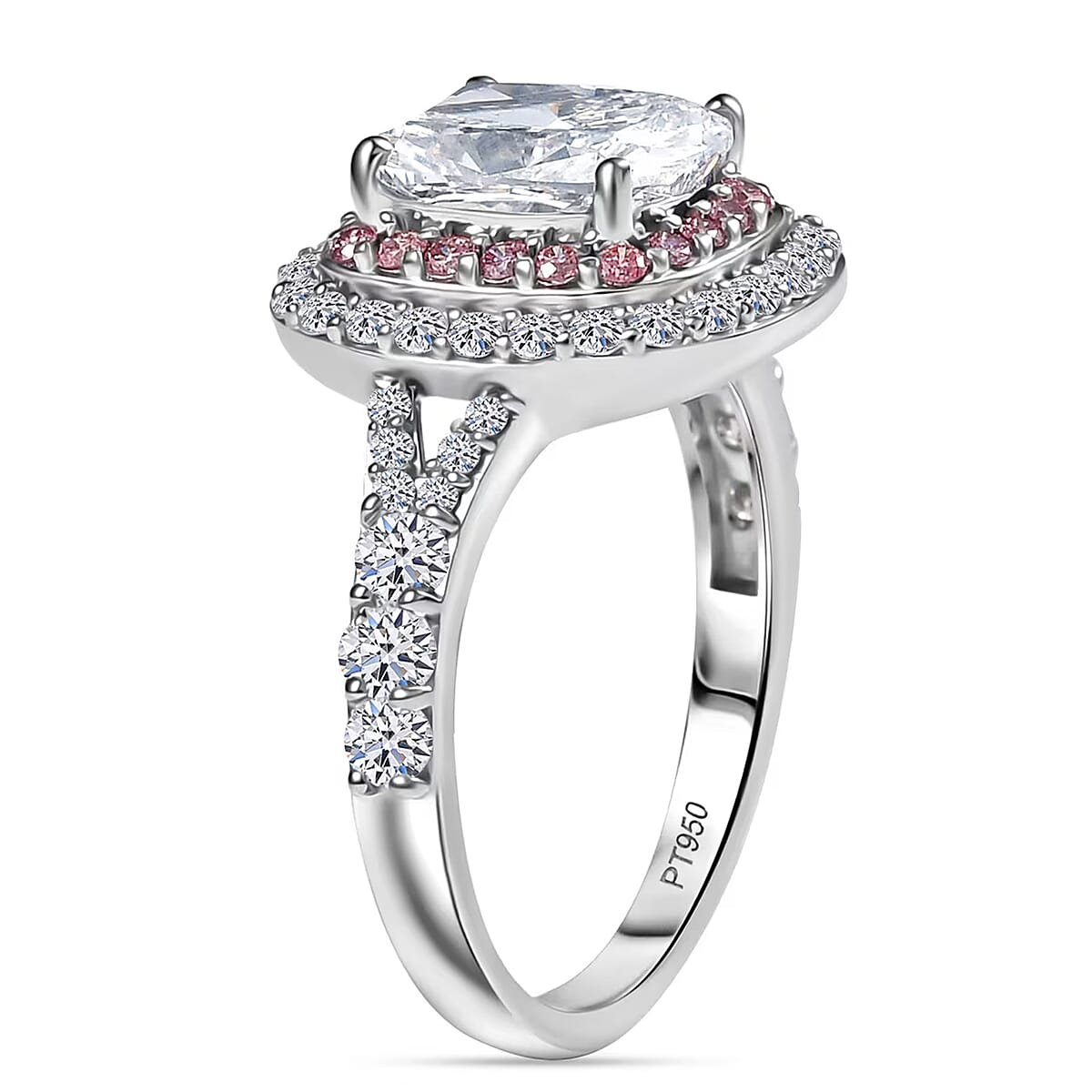 IGI Certified Luxuriant Lab Grown Diamond VS and Lab Grown Pink Diamond (IR) 3.00 ctw Radiant Halo Ring in 950 Platinum (Size 7.0) image number 8