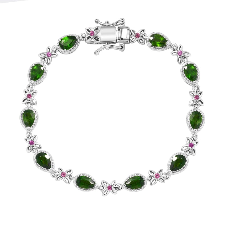 D'Joy Chrome Diopside and Orissa Rhodolite Garnet 5.50 ctw Butterfly Bracelet in Rhodium Over Sterling Silver (6.50 In)