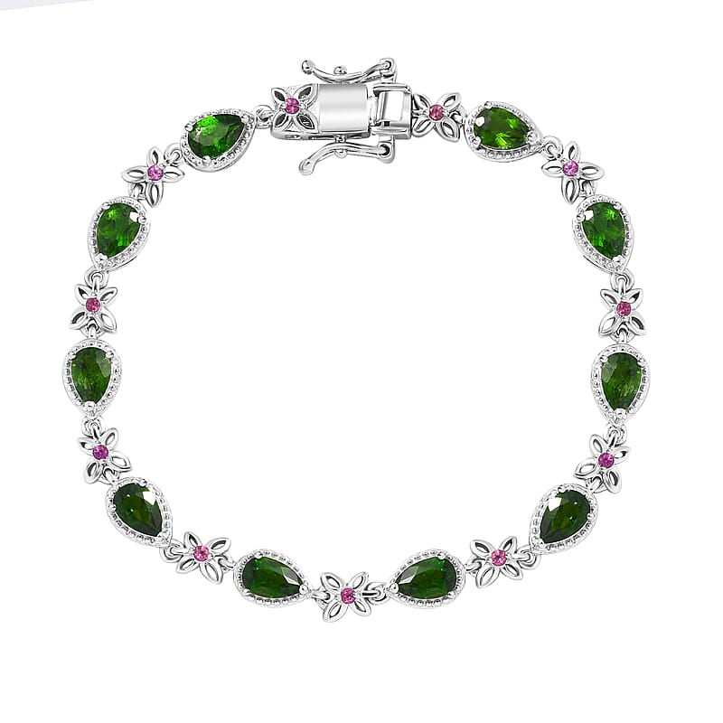 D'Joy Chrome Diopside and Orissa Rhodolite Garnet 5.50 ctw Butterfly Bracelet in Rhodium Over Sterling Silver (6.50 In)