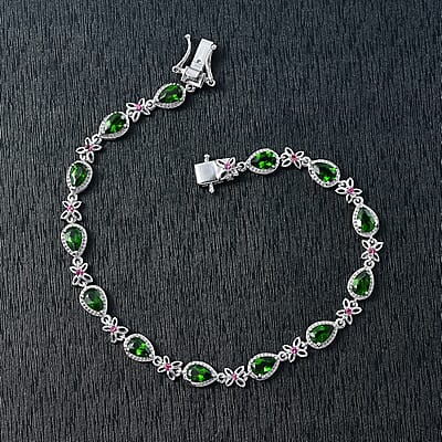D'Joy Chrome Diopside and Orissa Rhodolite Garnet 5.50 ctw Butterfly Bracelet in Rhodium Over Sterling Silver (6.50 In)