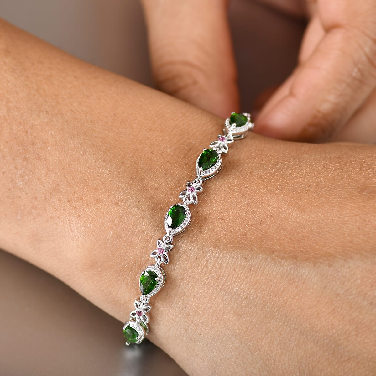 D'Joy Chrome Diopside and Orissa Rhodolite Garnet 5.50 ctw Butterfly Bracelet in Rhodium Over Sterling Silver (6.50 In) image number 2