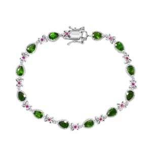 D'Joy Chrome Diopside and Orissa Rhodolite Garnet 6.65 ctw Butterfly Bracelet in Rhodium Over Sterling Silver (7.25 In)