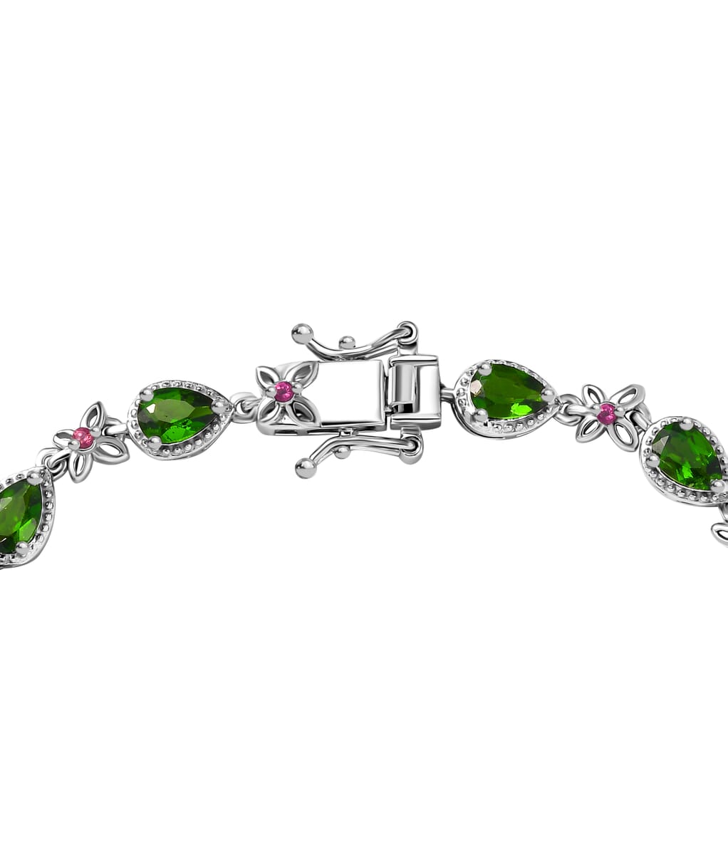 D'Joy Chrome Diopside and Orissa Rhodolite Garnet 6.65 ctw Butterfly Bracelet in Rhodium Over Sterling Silver (7.25 In) image number 3