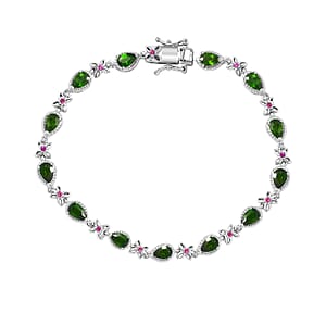D'Joy Chrome Diopside and Orissa Rhodolite Garnet 7.20 ctw Butterfly Bracelet in Rhodium Over Sterling Silver (8.00 In)